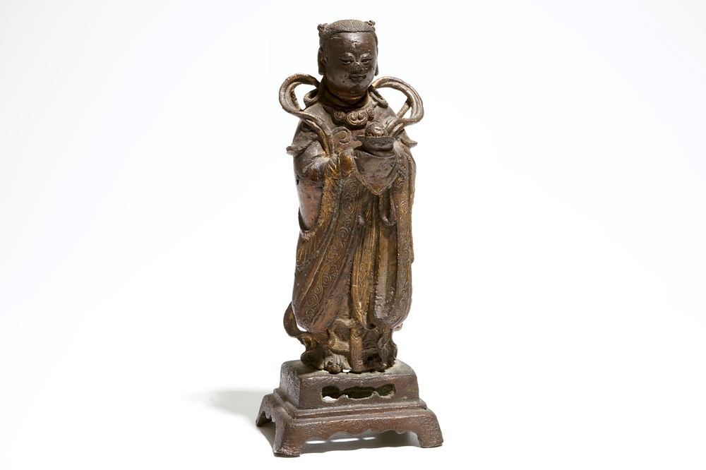 A Chinese bronze figure of Shancai, Ming