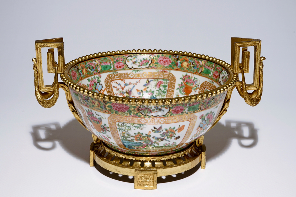 A large Chinese Canton famille rose ormolu-mounted bowl, 19th C.