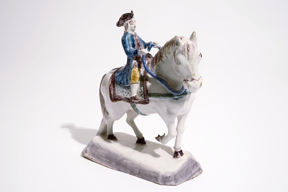 A polychrome model of a horse and rider, Dutch Delft or Northern-French, 18th C.