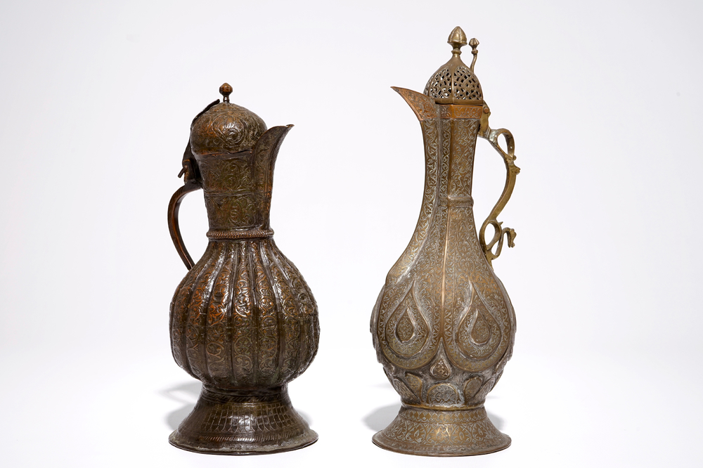 Two large engraved brass jugs, Iran and Central Asia, 17/18th C.