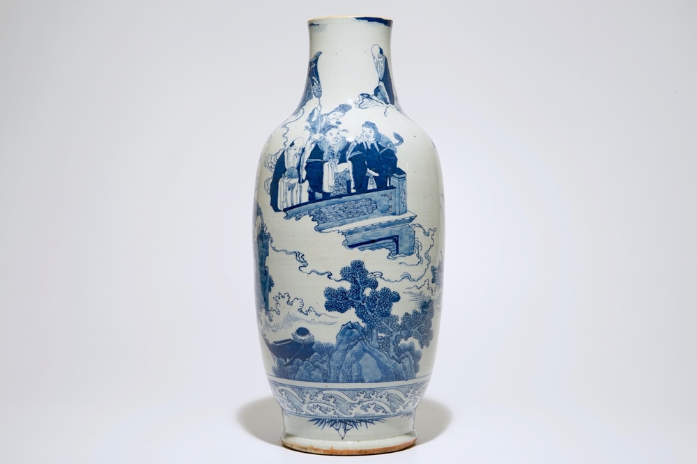 Een Chinese blauw-witte vaas Liu Hai en de pad, 19e eeuw