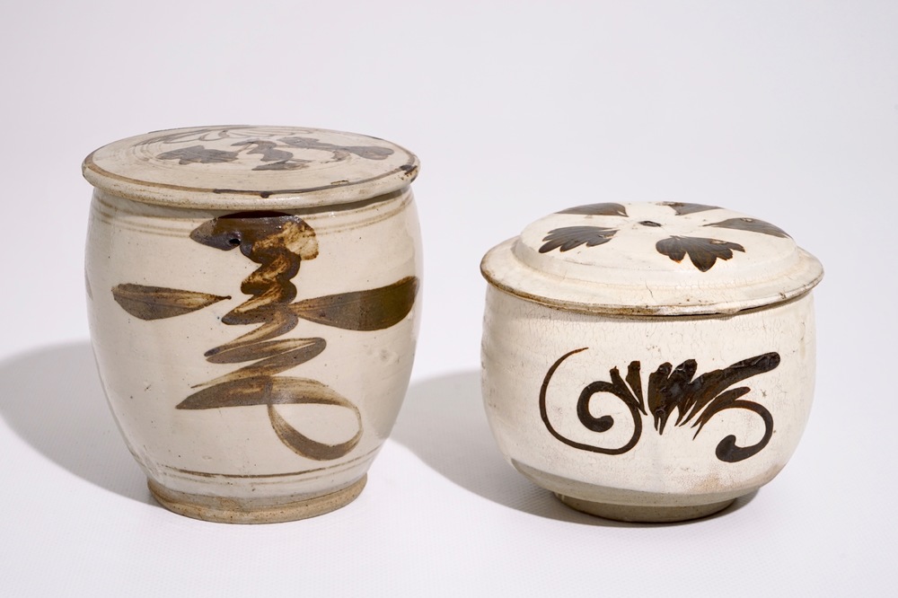 Two Chinese Cizhou covered bowls, Song and Ming