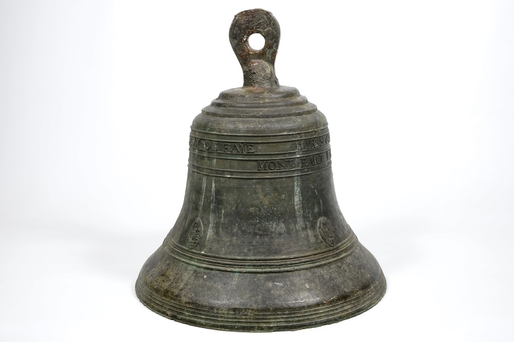 A massive bronze church bell, dated 1623 and inscribed, France