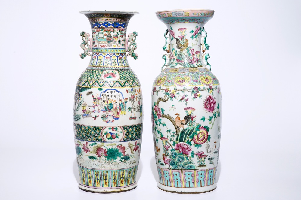 Two tall Chinese famille rose vases, 19th C.