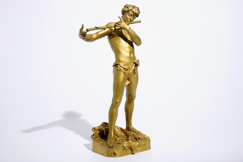 Felix Charpentier (France, 1858-1924): &ldquo;L&rsquo;improvisateur&quot;, a gold lacquered bronze figure