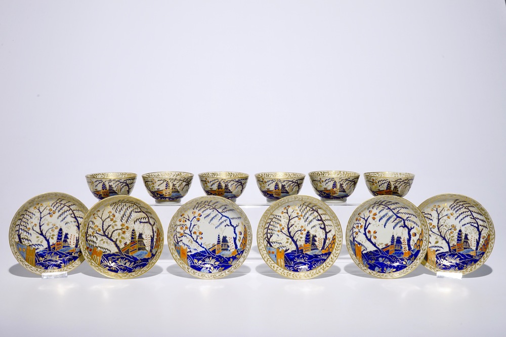 A set of six Chinese Portuguese market cups and saucers from the &quot;Duke of Palmela&quot; service, early 19th C.