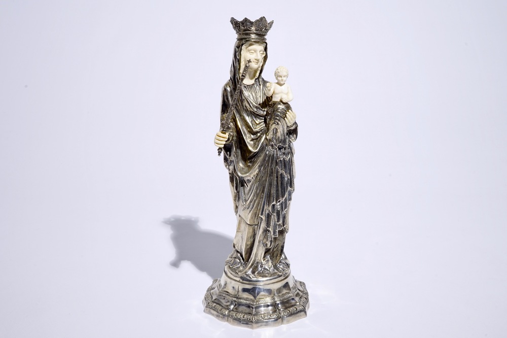 A Madonna with child in ivory and silver, The Netherlands, ca. 1900