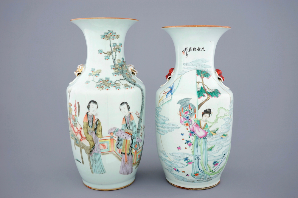 Deux vases en porcelaine de Chine famille rose et qianjiang cai, 19/20&egrave;me