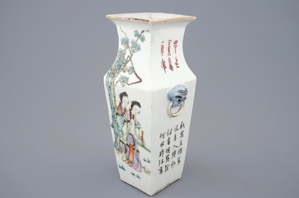 A square Chinese qianjiang cai vase, 19/20th C.