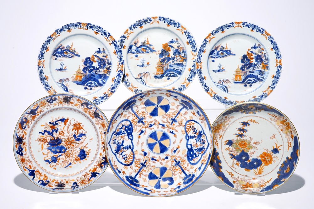 Six various Chinese Imari-style dishes and plates, Kangxi/Qianlong