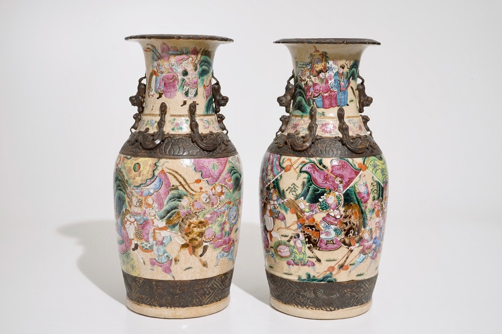 Two Chinese famille rose Nanking crackle glaze vases, 19th C.