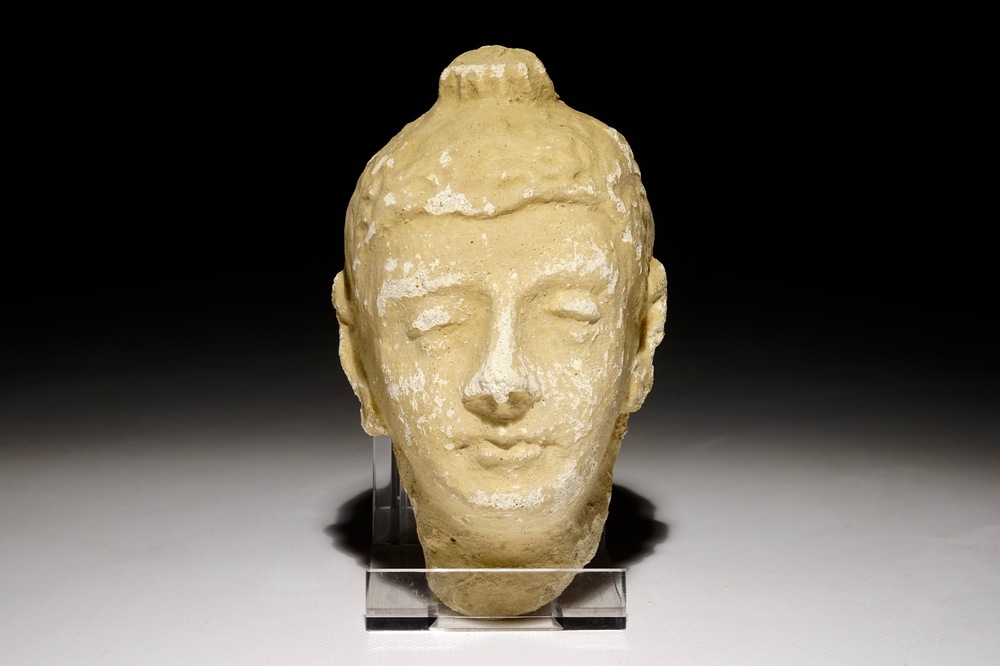 A small stucco head of Buddha, prob. Gandhara, India, 10/11th C.