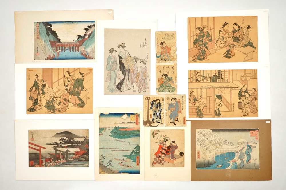 A collection of thirteen Japanese woodblock prints