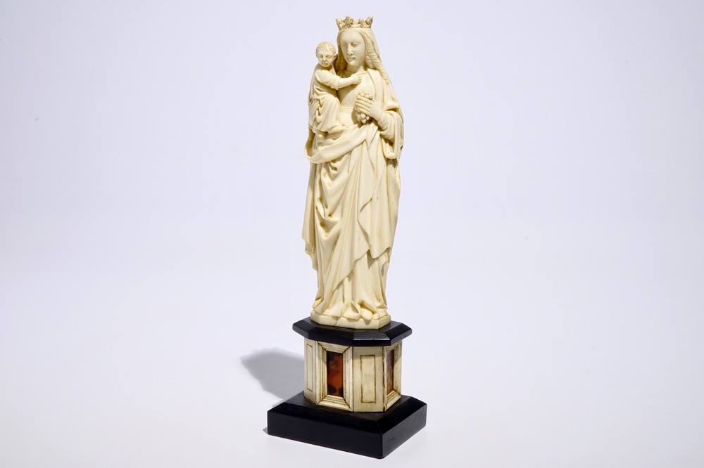 An ivory model of a Madonna with child, Dieppe, France, 19th C.