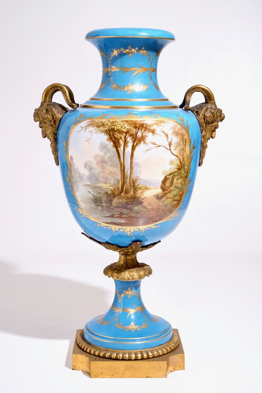 A massive bronze-mounted S&egrave;vres-style porcelain vase, 19th C.