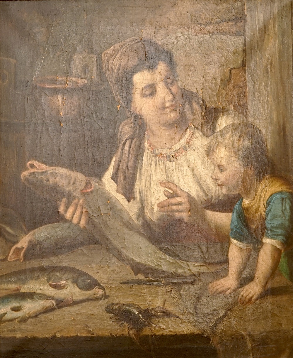 L&eacute;on Herbo (1850-1907), Une femme filetant du poisson, olie op doek