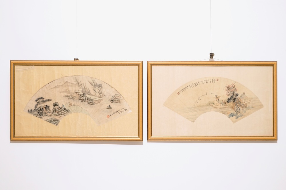 Twee Chinese beschilderde waaiers, 19/20e eeuw