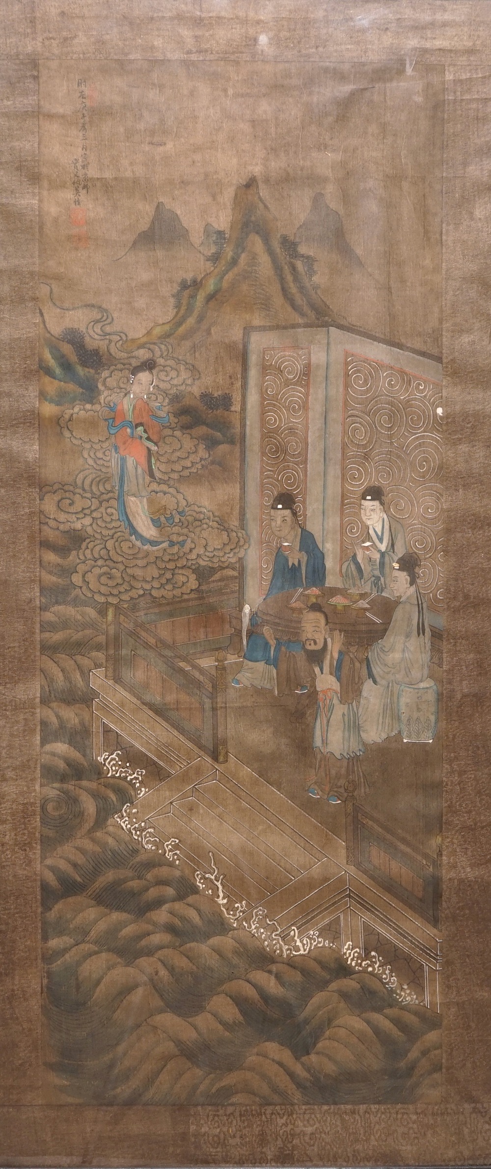 Een Chinese schildering op textiel, 19e eeuw