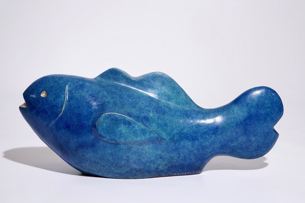 Xavier Alvarez (Frankrijk, 1949), &ldquo;Le Blue Lagoon&rdquo;, een bronzen sculptuur met blauwe patine
