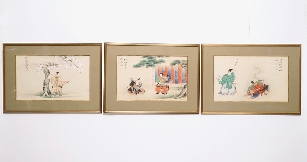 Drie Japanse schilderijen op papier, Meiji/Taisho, 19/20e eeuw