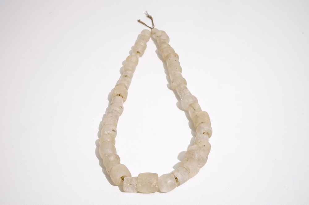 A pre-Columbian rock crystal necklace, Tairona culture carved stone pendants, Colombia, 15/10th C. BC