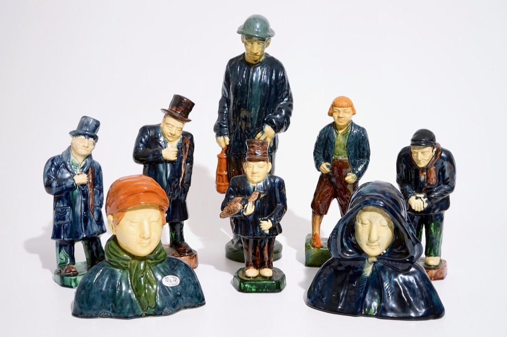 Gilbert Monteyne (1939-), 8 Flemish pottery figures, 20th C.