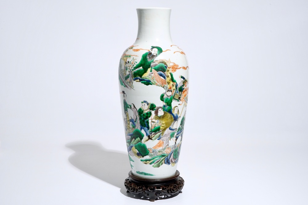 A Chinese famille verte mythological subject vase, 19th C.