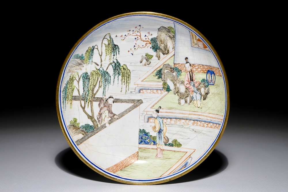 A fine Chinese Canton enamel saucer dish, Yongzheng/Qianlong