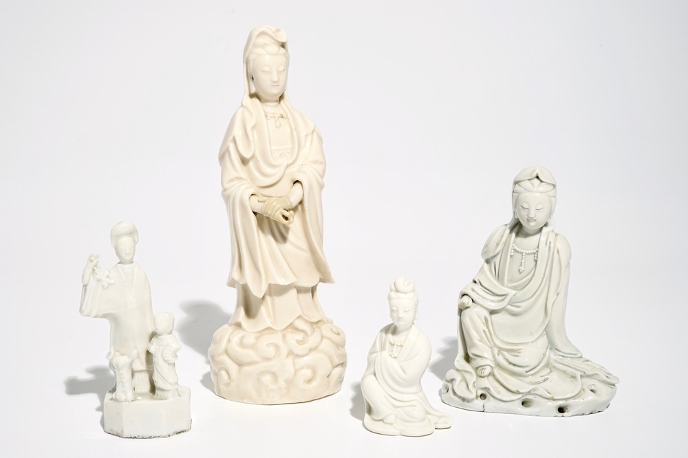 Four Chinese Dehua blanc de Chine Guanyin figures, Kangxi and later