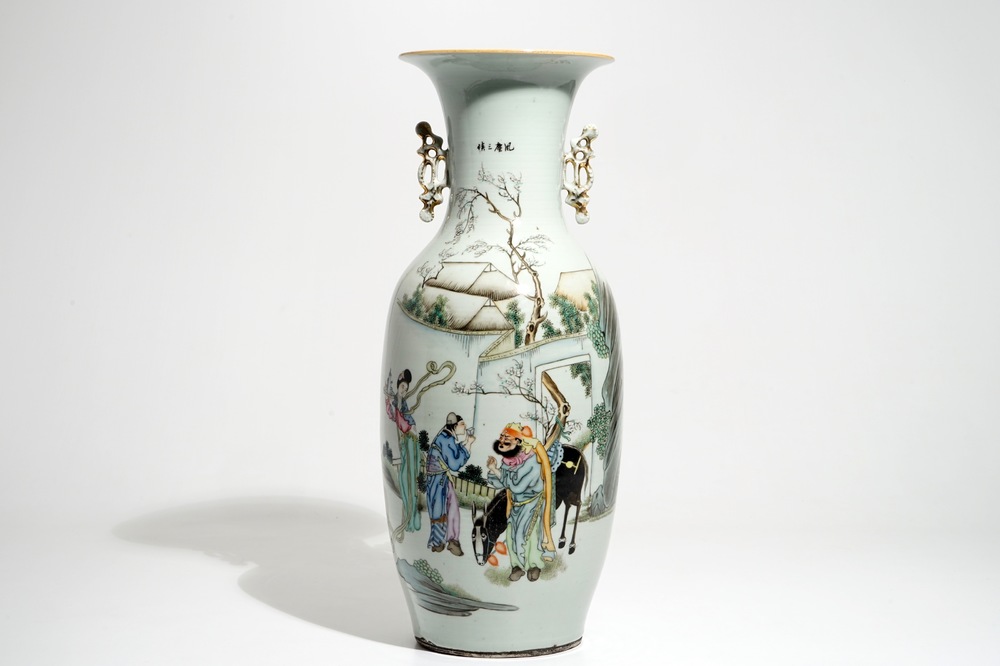 A tall Chinese famille rose vase with immortals, 19/20th C.