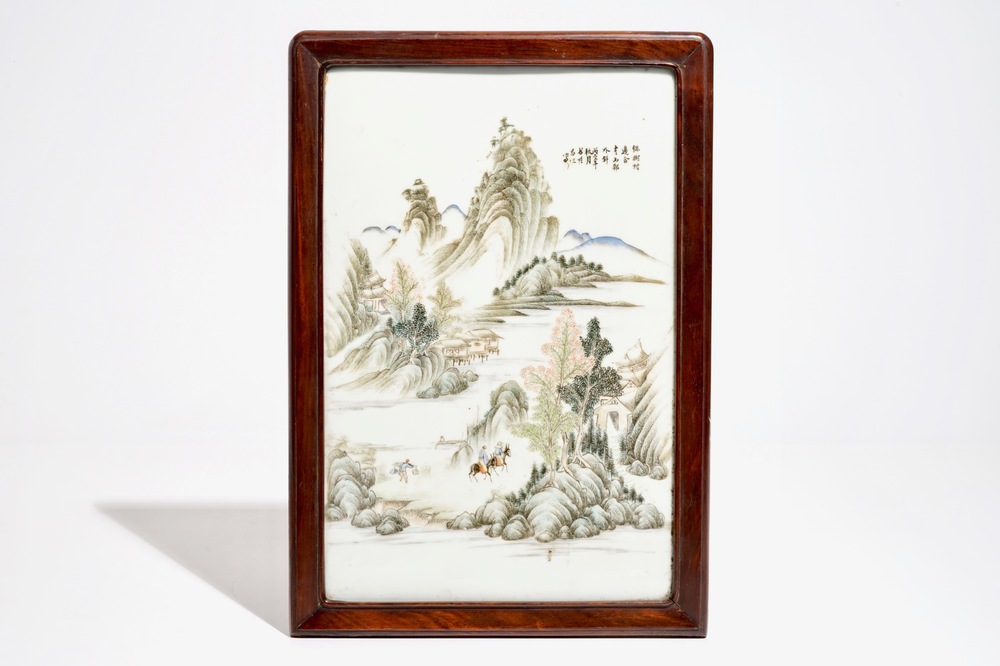 A Chinese qianjiang cai landscape plaque, 19/20th C.