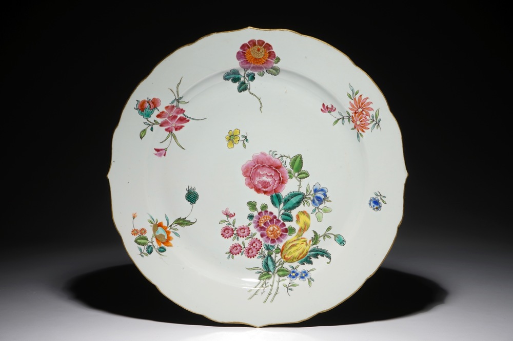 A Chinese famille rose dish with a fine floral design, Qianlong