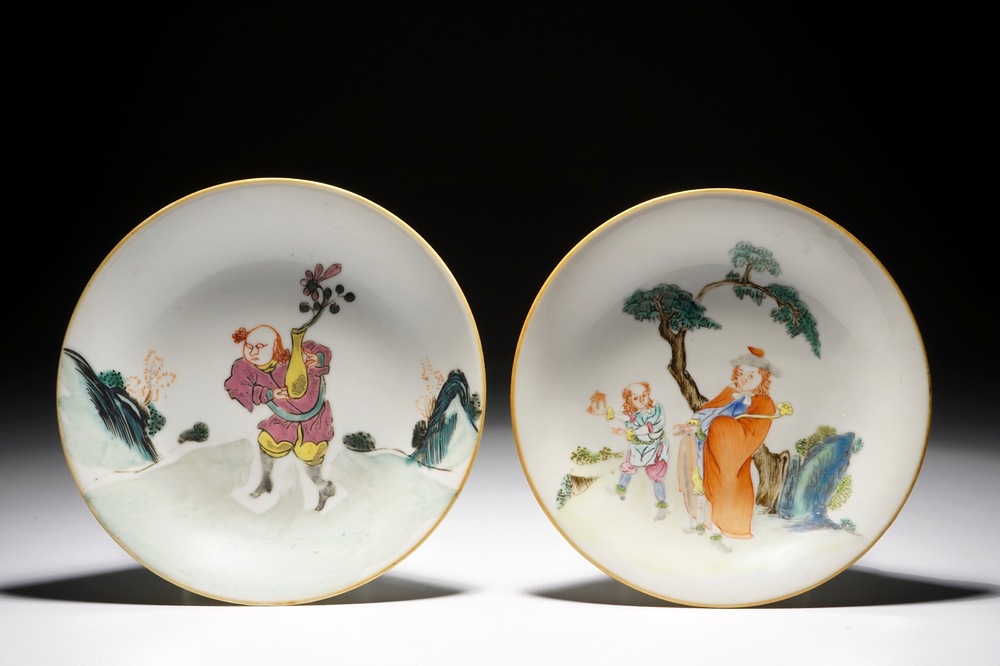 Deux coupes en porcelaine de Chine famille rose aux d&eacute;cors d'&eacute;trangers, Qianlong/Jiaqing