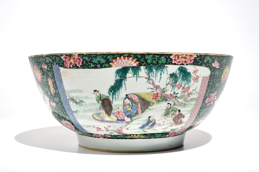 A large Chinese famille rose bowl with a fine figurative design, Yongzheng