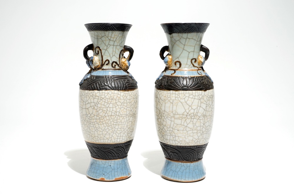 A pair of Chinese Nanking crackle-glazed vases, 19th C.