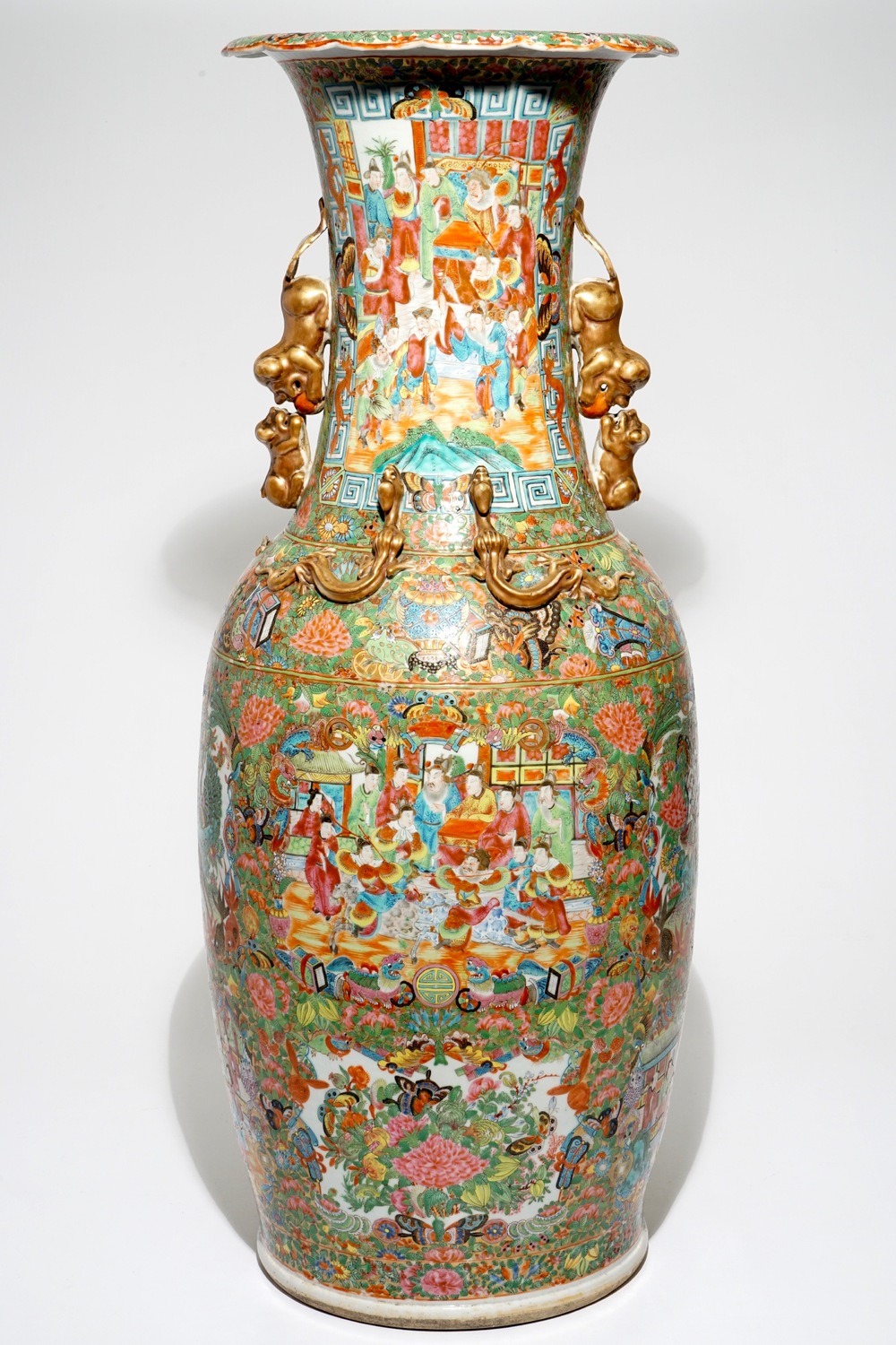 A very tall Chinese Canton famille rose vase, 19th C.
