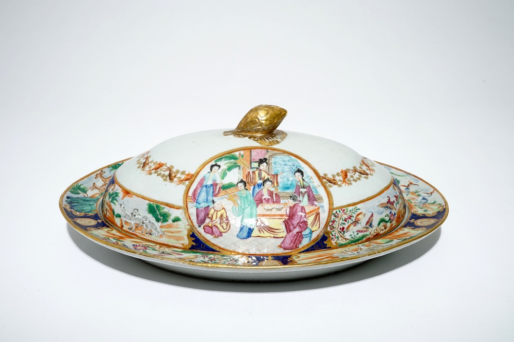 A Chinese Canton famille rose tureen and cover, 19th C.