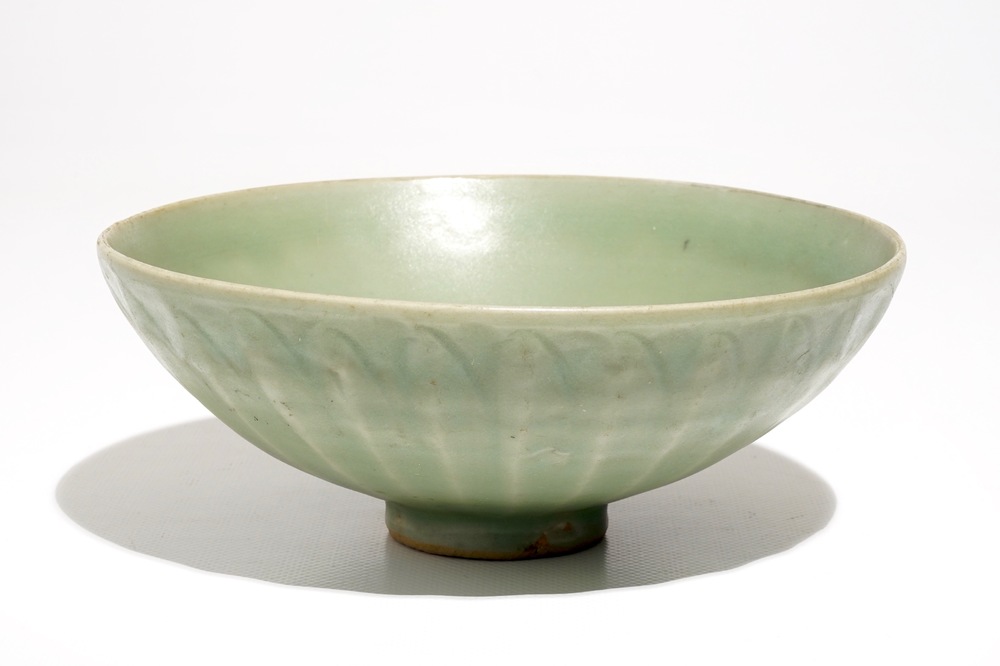 A Chinese Longquan celadon lotus bowl, Ming