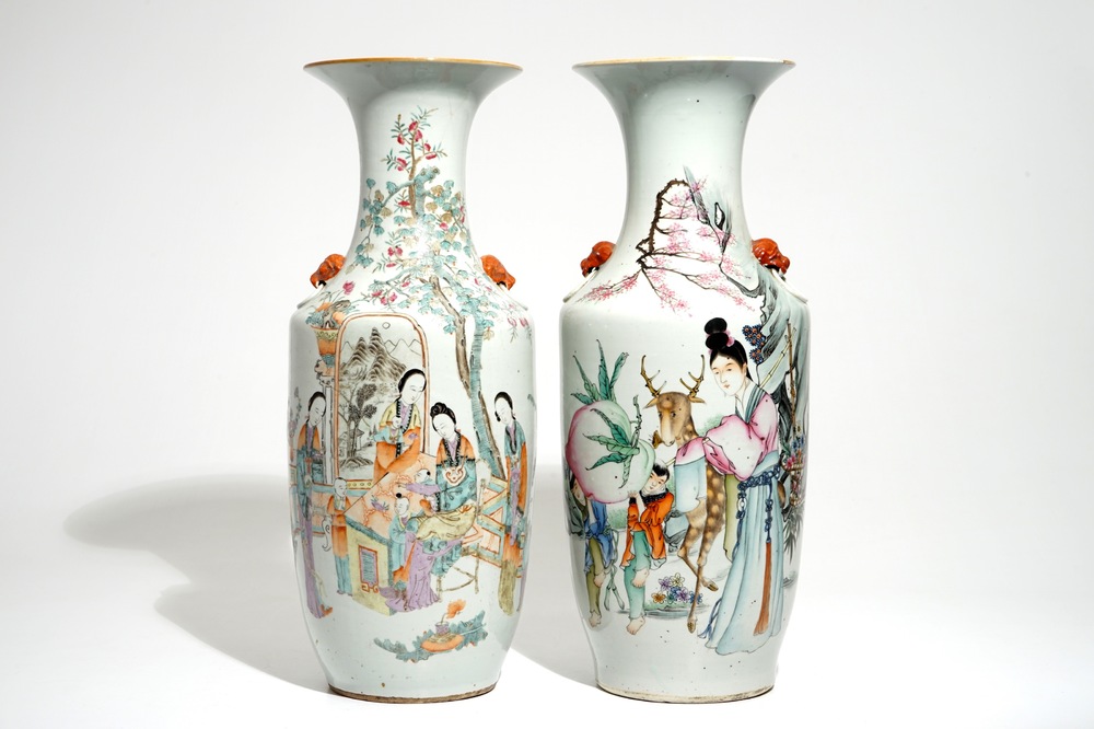 Two tall Chinese famille rose and qianjiang cai vases, 19/20th C.