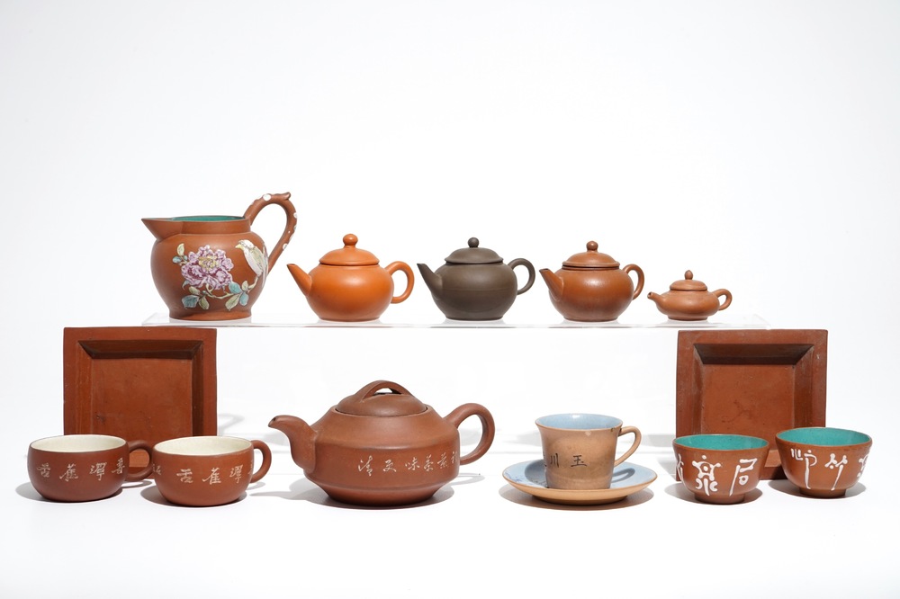 A collection of various Chinese Yixing stoneware teawares, 19/20th C.