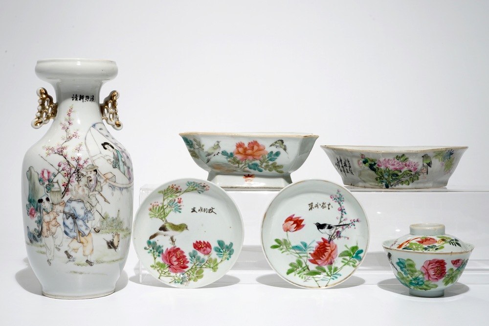 Un lot d'objets en porcelaine de Chine qianjiang cai, 19/20&egrave;me