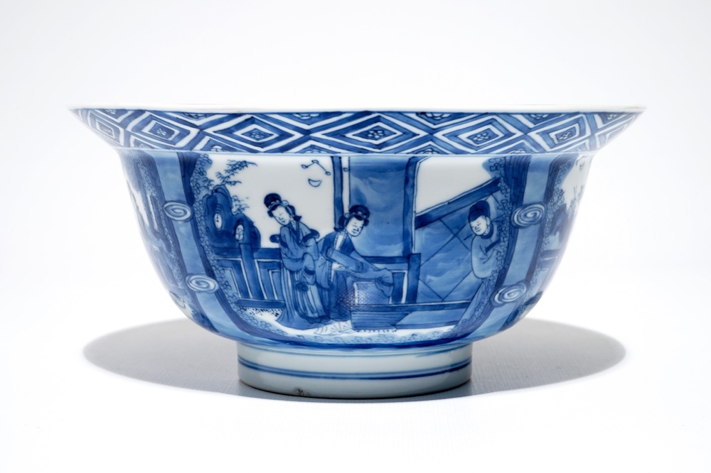 A Chinese blue and white klapmuts bowl, Kangxi mark and of the period