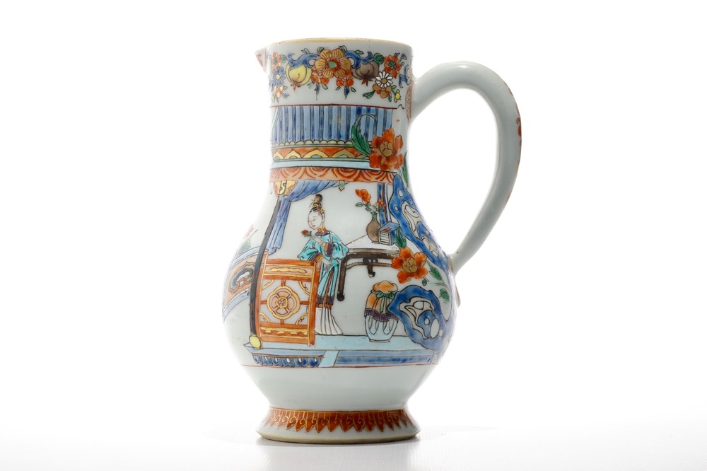 A Chinese verte-Imari jug with fine figural design, Yongzheng