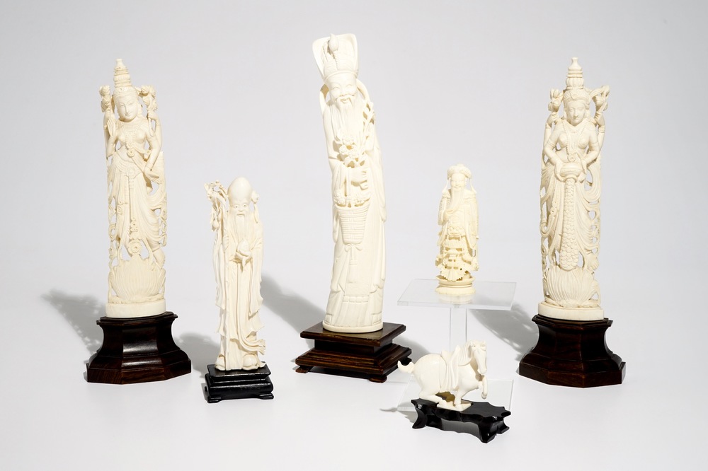 Six Chinese and Indian ivory figures, early 20th C.