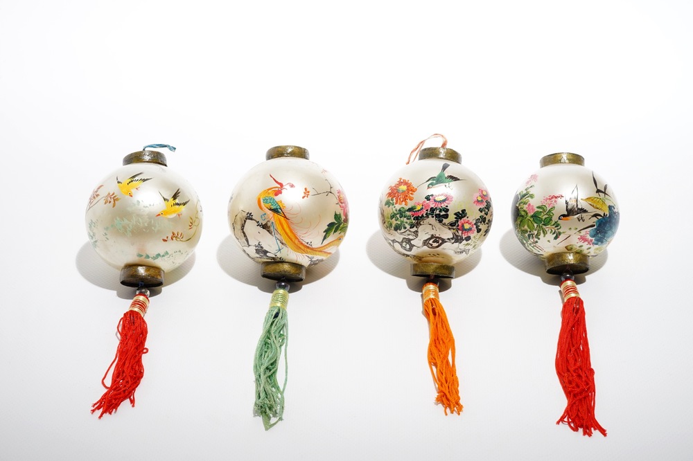 Thirty-two Chinese painted glass Christmas balls, 20th C.