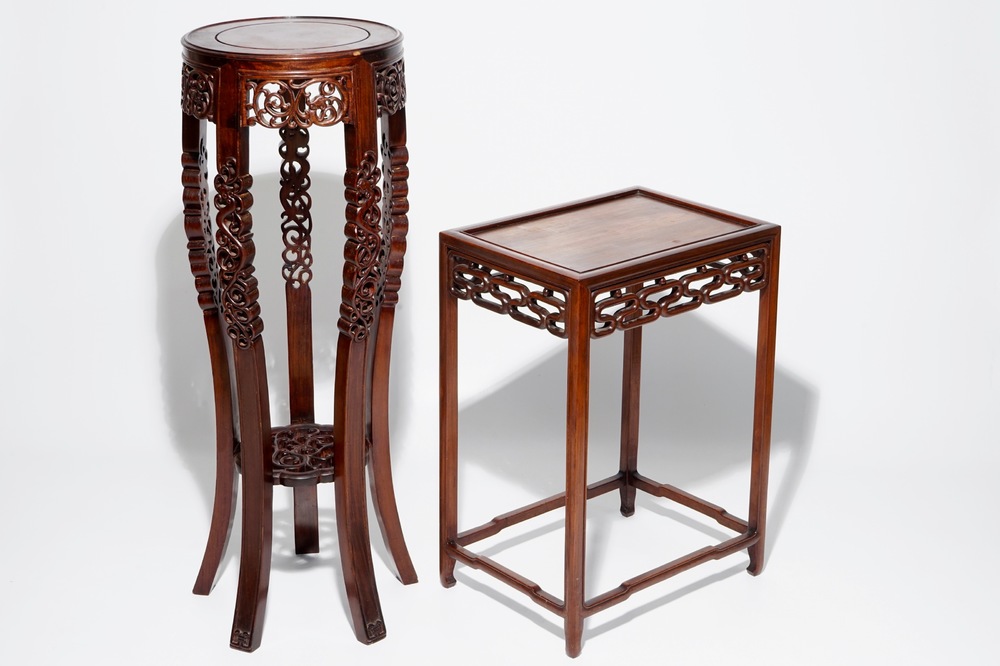 Two Chinese carved wood stands, 20th C.
