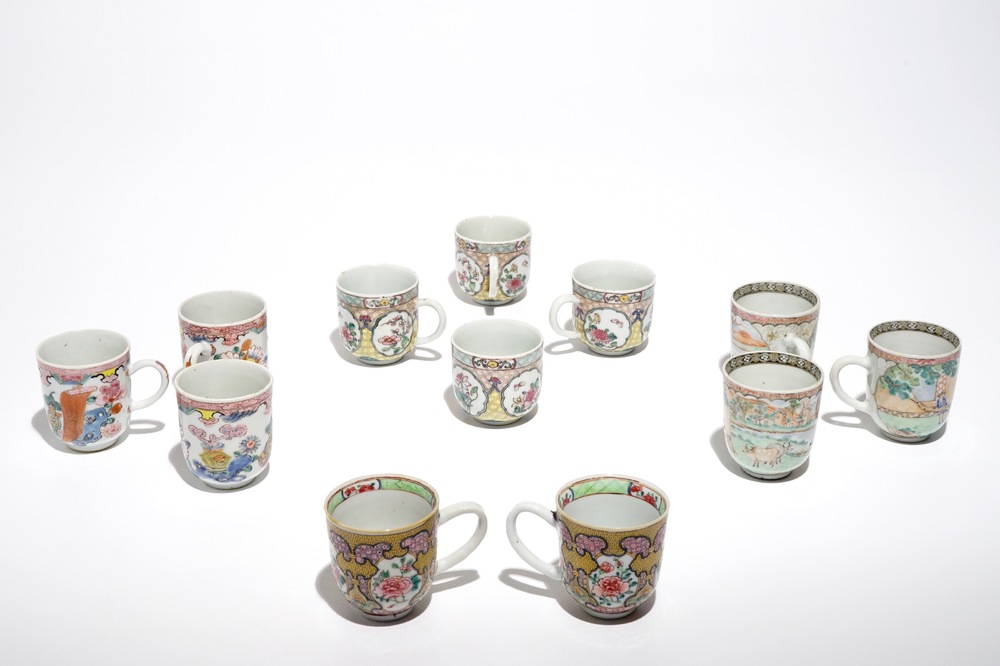 Douze tasses en porcelaine de Chine famille rose, Yongzheng/Qianlong