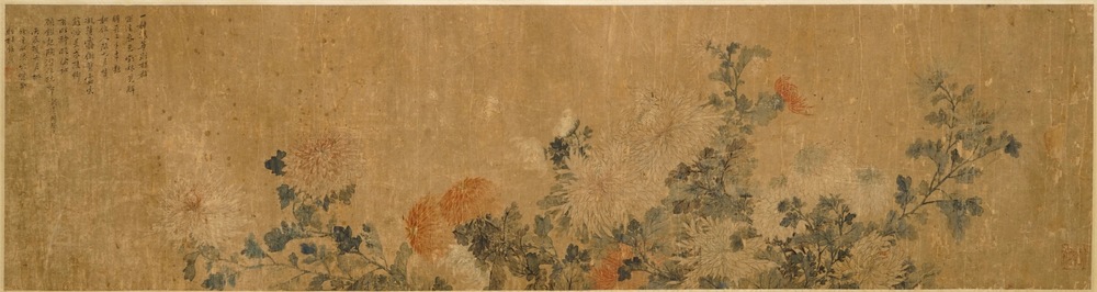 Een horizontaal Chinees schilderij met floraal decor, 18/19e eeuw