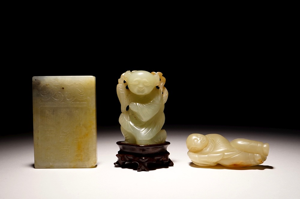 Trois pi&egrave;ces en jade sculpt&eacute;, Chine, 19/20&egrave;me