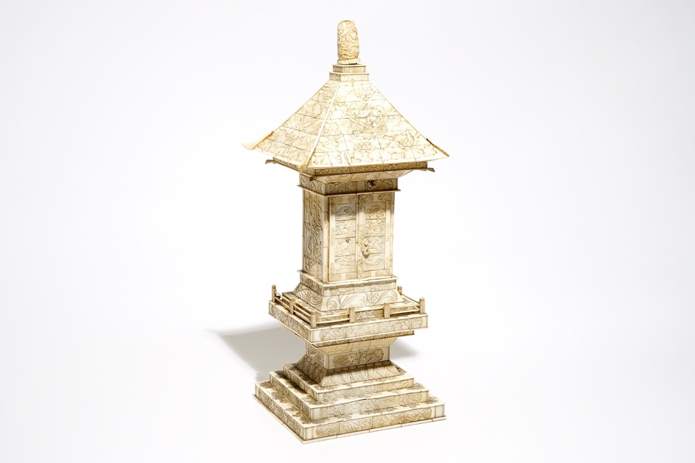 A large Japanse pagoda-shaped bone shrine, Meiji, late 19th C.